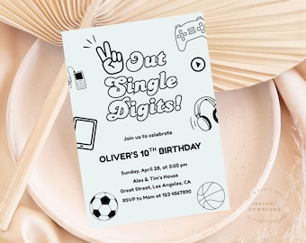 Editable Peace Out Single Digits Boy Birthday Invitation Template, Boy's Minimalist Game Birthday, Instant Download, Digital Invite