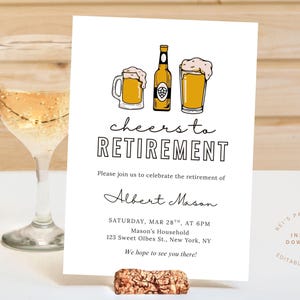 Retirement invitation Template, Cheers to Retirement Celebration, Editable Modern Retirement Party invite, Digital Download Printable