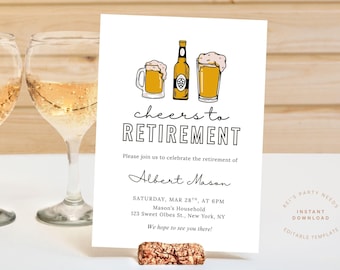 Retirement invitation Template, Cheers to Retirement Celebration, Editable Modern Retirement Party invite, Digital Download Printable