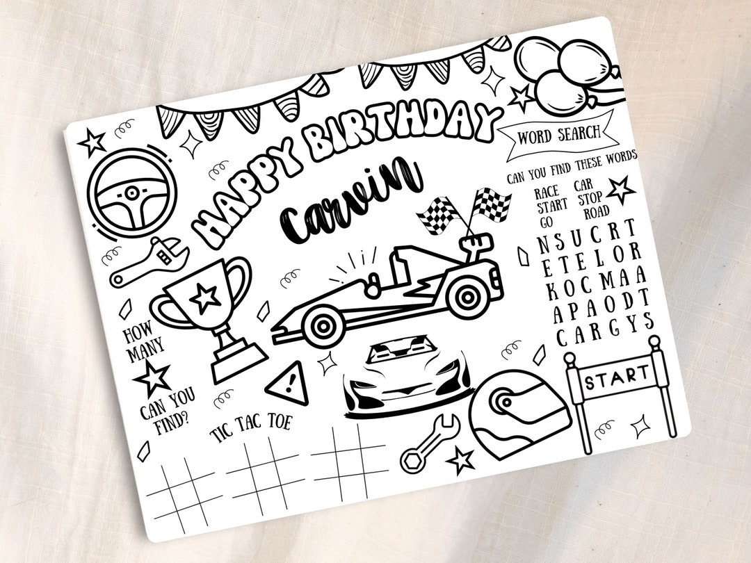 Editable Race Car Coloring Page Fast One Birthday Party Activity Custom ...