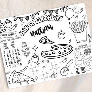 Mantel individual imprimible para fiesta de pizza, página para colorear de fiesta italiana, actividad de cumpleaños, mantel de pizzería, juegos de restaurante, laberinto