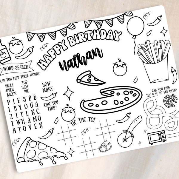 Pizza Party Placemat Printable Italian Party Coloring Page Birthday Activity Pizzeria tablemat Restaurant Games Maze