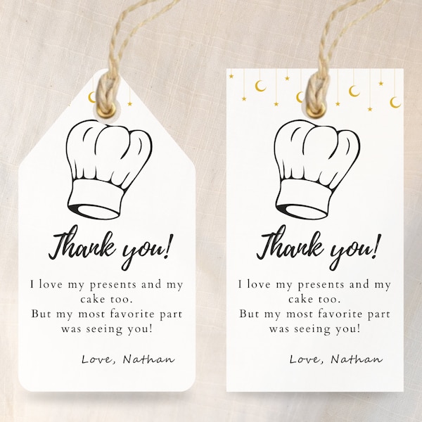 Little Chef Party Favors Thank you Tag Minimalist Aesthetic Chef Themed Birthday party Decorations DIY