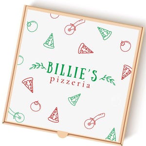 Minimalist Pizza Box Custom Printable Pizza Party Decoration Pizza Chef Birthday Italian Party Decor Chef Party Personalized Label Green Red