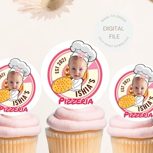 Pink Pizza Party Cupcake Toppers Pizza Birthday Party Italian Birthday Party Chef Birthday Party Personalized Printable Toppers or stickers