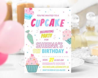 Cupcake decorating birthday invitation, cupcake birthday template, baking party invitation, cupcake birthday printable, girl birthday party