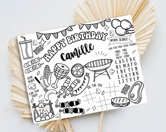 Grill Night Coloring Page, Bbq Party Coloring Sheet Barbecue Grill Birthday Placemat, Personalized Barbecue Party Activity Page Backyard