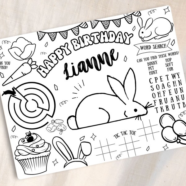 Bunny Birthday Party Activity Sheet Bunny Party Favor Bunny Coloring Pages Bunny Birthday Decorations Bunny Party Favors Bunny