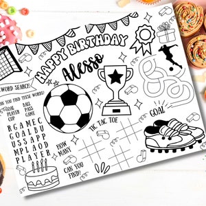 Soccer Coloring Placemat DIGITAL Soccer Ball Party Activity Kids Coloring Page Personalized Digital File Printable,