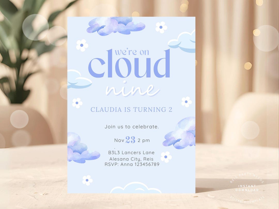 Cloud Nine Birthday Invitation Template • Editable Kids Party Invite ...