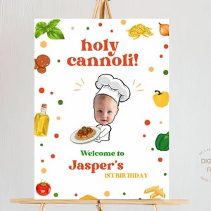 Italian Birthday Welcome sign with Photo, Custom Chef Face Pizza birthday Party Sign, Pizza Party Decorations Italy Spices and Foods