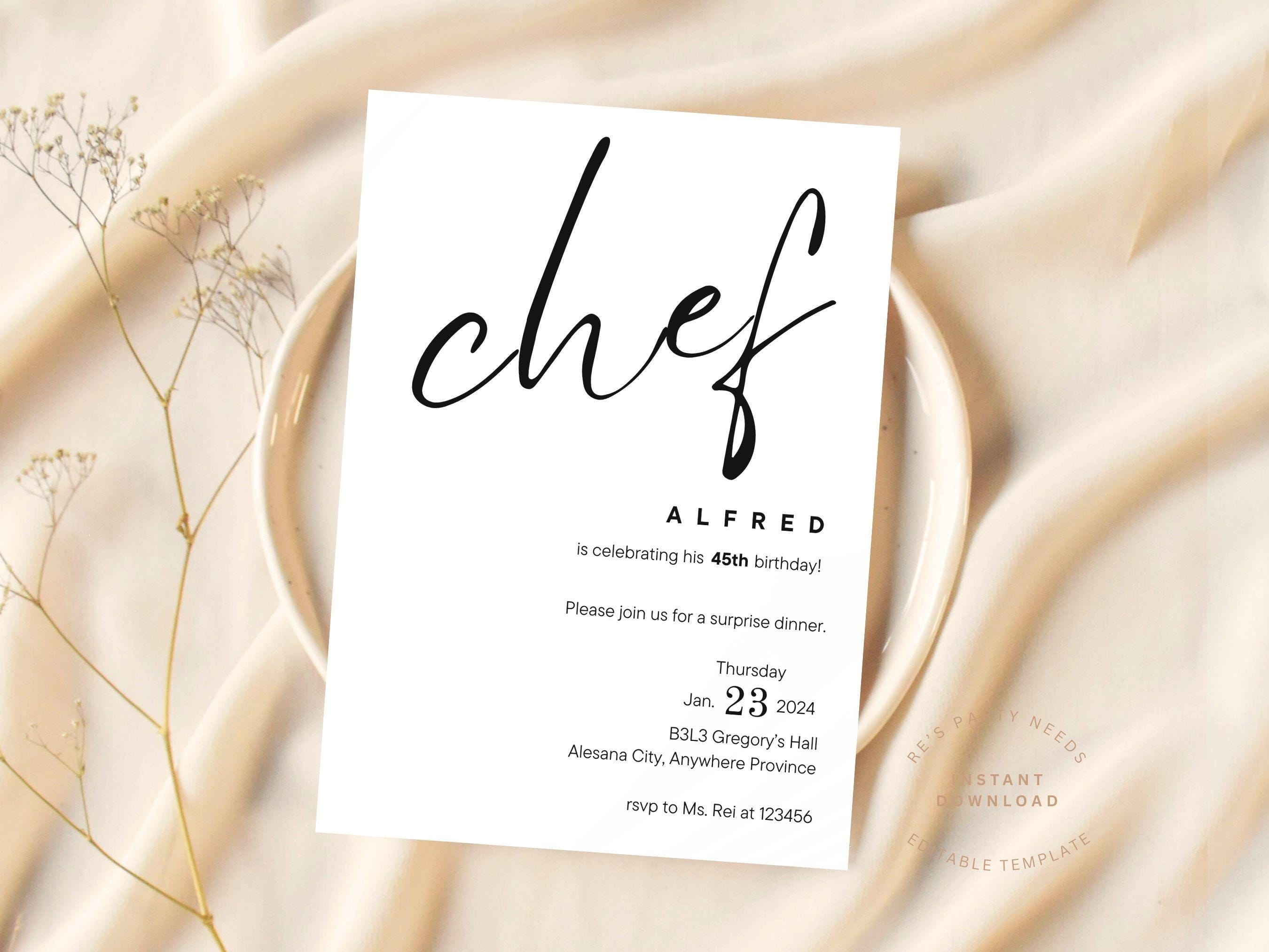 Minimalist Chef Birthday Party Invitation Editable Digital Download ...