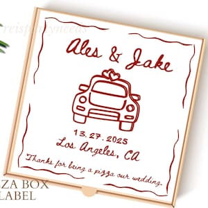 Hand Drawn Wedding Pizza Box Template | Custom Wedding Pizza | Wedding Late Night Snack | Wedding Favours | Custom Pizza Box | Canva