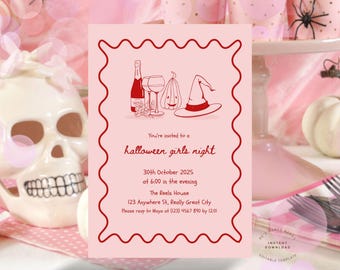 Halloween Girls Night Invitation Hand Drawn Ghouls Night Invitation - Halloween Party Invite Adult Costume Party Invitation Girls Night In