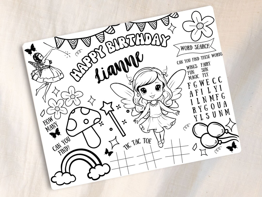 Editable Fairy Placemat for Coloring | Instant Digital Download | Print ...