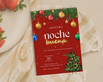 Invitation modifiable Noche Buena - Invitation célébration de Noël - Noche Buena - Noël Evite - fête de Noël rouge - téléchargement numérique