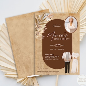 Vintage Thema Filliniana Geburtstagseinladung bearbeitbare Vorlage, Filippinische Geburtstagsfeier einladen mit Foto, Boho Classic einladen