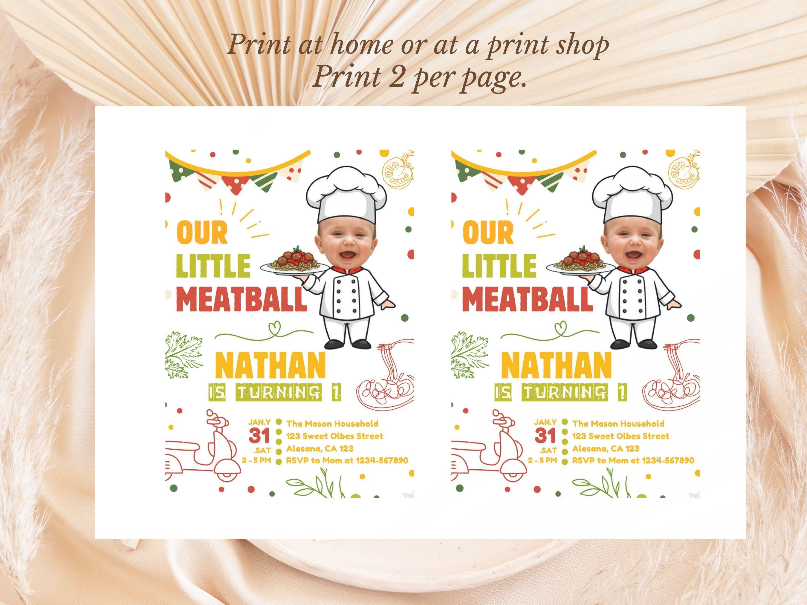 Italian Themed Birthday Party Invitation, Customized Chef Face ...