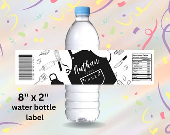 Cooking Party Water Bottle Label, Chef Party, Bakery Birthday Party, Chef Kitchen Digital File, Editable File, Minimalist,  INSTANT DOWNLOAD