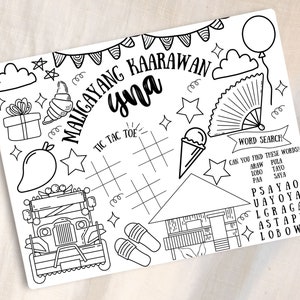 Personalisierte Philippinische Färbung Tischset, Filippinische Party Aktivität Blatt Kinder Malseite Filippinische Party Tischdekoration Fiesta