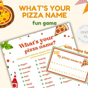 What&#39;s Your Pizza Name Party Game Printable Pizza Party Game Pizza Name Generator Pizza Bar Party Italian Party Game Taco Party Activity