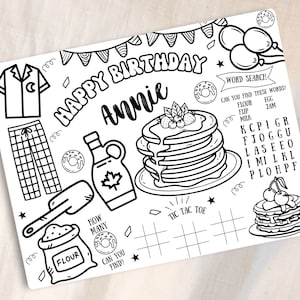 Pancakes and Pajamas Coloring Placemat For Kids Birthday Pancake Party Coloring Page Sheet Table Mat PJ Sleepover Activity Page