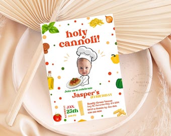 Personalisierte Italienische Partyeinladung mit Foto, Pizza Geburtstagseinladung, Pasta Koch Unsere kleine Fleischbällchen Digitale Einladung, Pasta Thema
