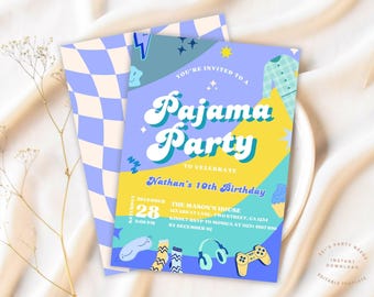 Editable Boys Sleepover Birthday Invitation, Sleepover, Teen Template, Pajama , Boys night Invitations printable, Pajama Party Birthday Boy