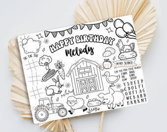 Bauernhof Geburtstag Malseite, Ausdruckbare Bauernhof Geburtstagsparty Aktivität Blatt | Bauernhof Motto Party Favor | Tierische Party Färbung | Traktor Theme
