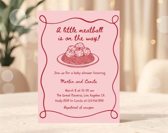 Meatball Baby Shower Invitation Template | Editable A little Meatball is on the Way Spaghetti Baby Shower Invite Digital Download