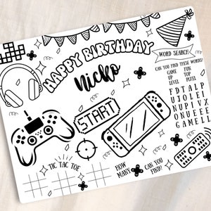 Video Game Coloring Placemat, Gaming Birthday, Coloring Placement for Kids, Game On, Level Up, Coloring Mat, Kids Coloring Page