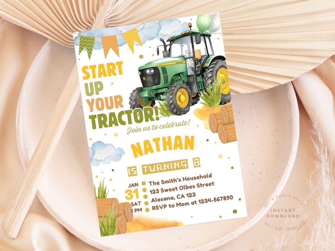 Editable Tractor Birthday Invitation, Farm Theme Party Invite for Boys ...
