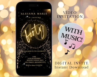 40th Birthday Digital Invitation Template, Video Invitation Announcement, Electronic Invite, Animated Birthday Invite, Canva Video