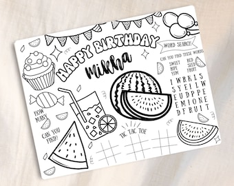 Watermelon Party Coloring Page, One in a Melon First Birthday Activity, Summer Fruit Party Decor - DIGITAL DOWNLOAD - Printable PDF