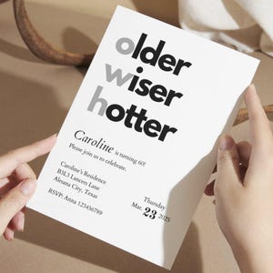 Modèle d'invitation à une fête d'anniversaire amusante pour adultes | Une invitation numérique minimaliste pour les plus anciens | 40ème 50ème 60ème 70ème Invitation anniversaire drôle