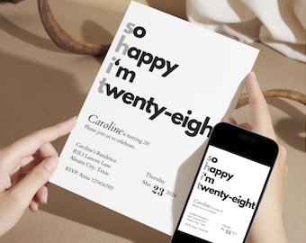 Minimalist 28th Birthday Invitation 28th Birthday Invitation So Happy I'm Twenty Nine 28th Birthday Twenty Eight Aesthetic Invitation