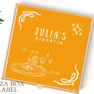 Yellow Mustard Pizza Box Custom Printable Orange Pizza Party Decoration Pizza Chef Birthday Italian Party Decor Hand Drawn Personalize Label