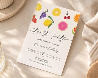 Twotti Frutti Birthday Invitation, Tutti Frutti 2nd Birthday Invite Editable Template, Fruit Theme Second Birthday, Printable Girl Party