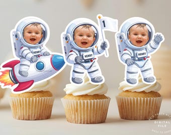 Astronauten Gesicht Cupcake Topper, Weltall Geburtstag Dekor, erste Reise um die Sonne, Weltraum Ausschnitt, Galaxy digitaler Download
