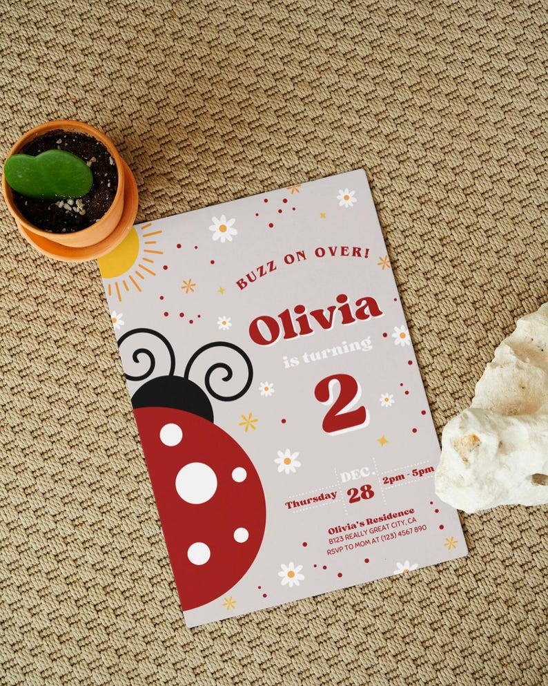 Ladybug Daisy Birthday Invitation - 5x7 - Digital Download - Editable ...