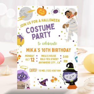 Editable Spooktacular Costume Party Halloween Birthday Invitation, Halloween Birthday Party Invite, Trendy Cute Kids Halloween Mobile Invite