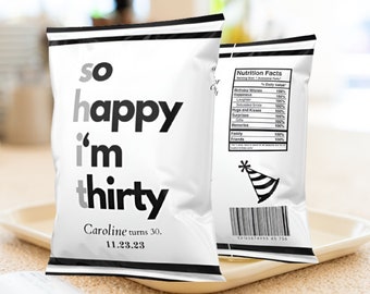 30th Birthday Decorations Custom Personalized Chip Bag | gift for her him, invitation, shirt, decor, shirt, favors, invitation