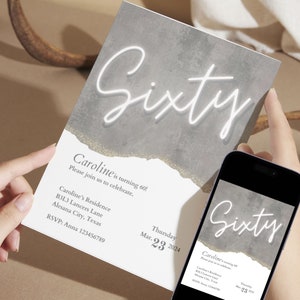 Sixty, 60th, Birthday invite, Evite, E-Invite, Invitation Template, Text Message Invitation, Digital Invite, Mobile Phone Evite