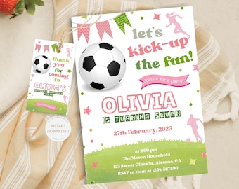 Girls Soccer Birthday Party Invitation, Editable Girl Football Party Pink, Girls Soccer Party Invitation Template, Girly Soccer Sports Evite