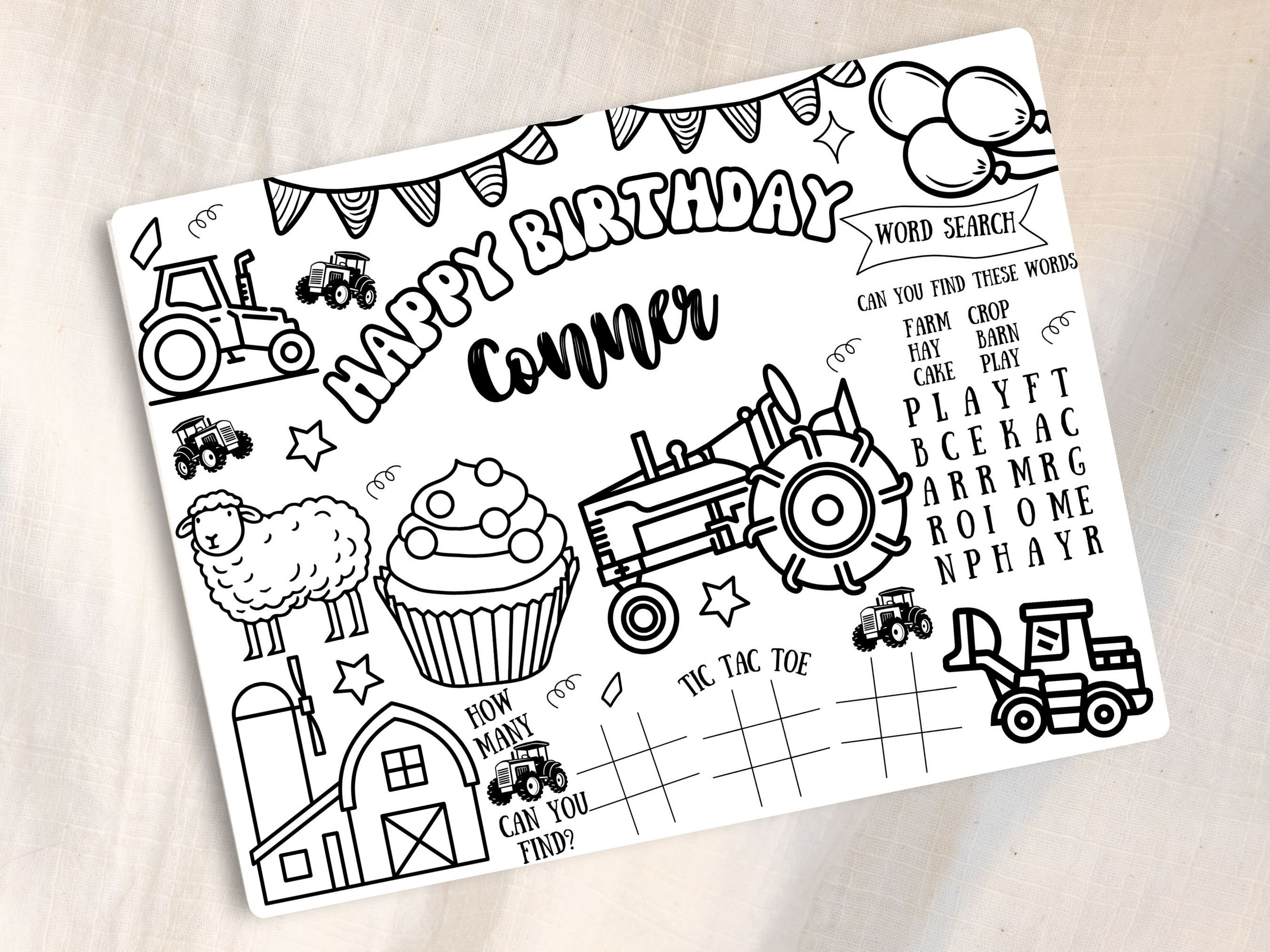 Tractor Activity Coloring Mat, Tractor Birthday Coloring Page, Tractor ...