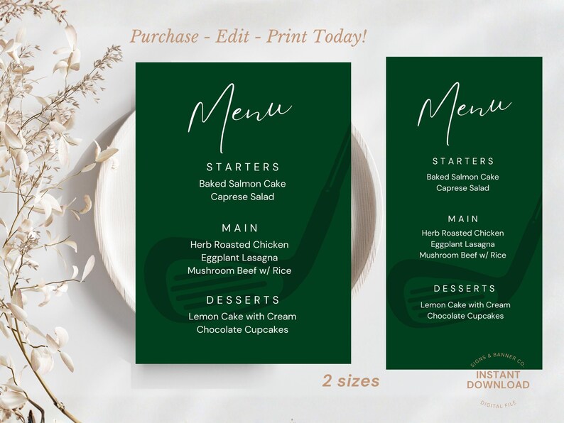 Golf Course Menu Template Golf Club Menu Template Country Club Menu and Place Cards Old Money ...
