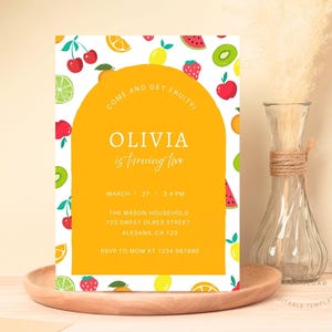 Orange Tutti Frutti Birthday Invitation, Cute Fruits Birthday Party Invite, Tropical Summer Invitation, Bold Colors Fruit Theme Citrus Party