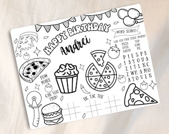 Mantel individual editable para fiesta de pizza, imprimible, página para colorear de fiesta italiana, actividad de cumpleaños, mantel de pizzería, decoraciones para fiesta de pizza