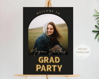 Modern Graduation Party Welcome Sign Template, Minimalist Photo Graduation Welcome Poster, Graduation Welcome Sign Gold Editable Template