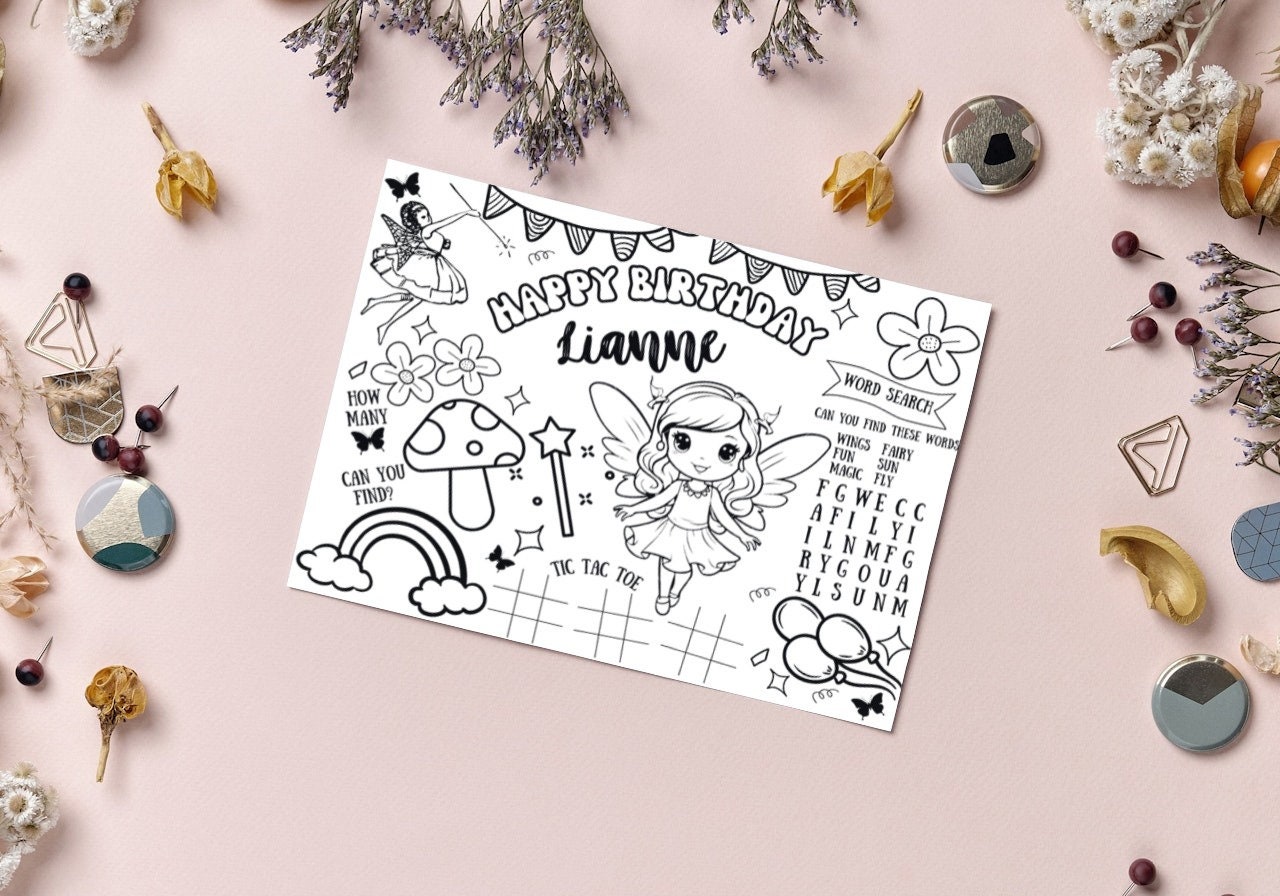 Editable Fairy Placemat for Coloring | Instant Digital Download | Print ...